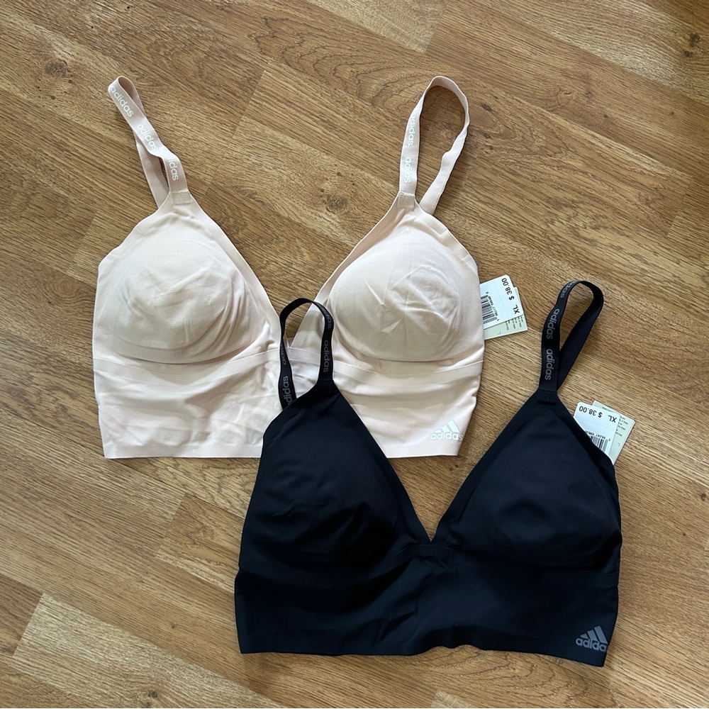 Adidas SET of 2 Active Micro Flex Seamless Long Line Bralettes Peach Black XL - Picture 2 of 8